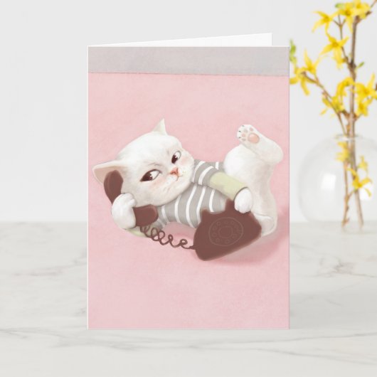 Cat on the Phone カード (黄色い花)