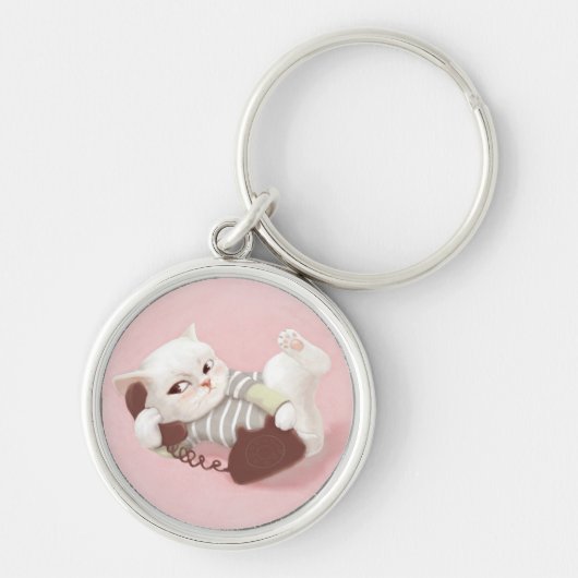 Cat on the Phone キーホルダー (正面)