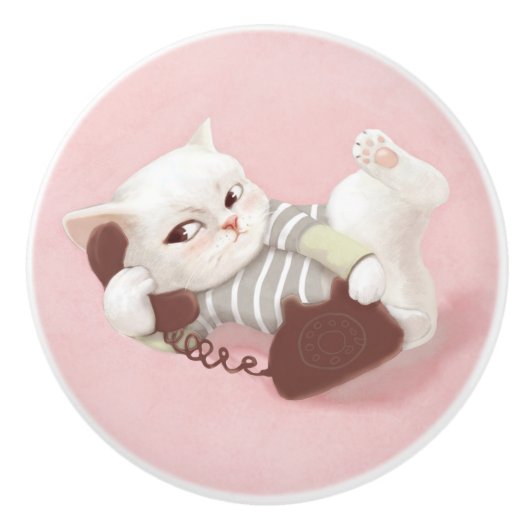 Cat on the Phone セラミックノブ (正面)