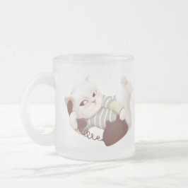 Cat on the Phone フロストグラスマグカップ