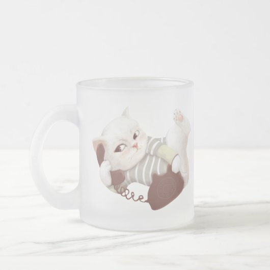 Cat on the Phone フロストグラスマグカップ (左)