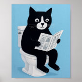 Cat on toilet bathroom wall art ポスター (正面)