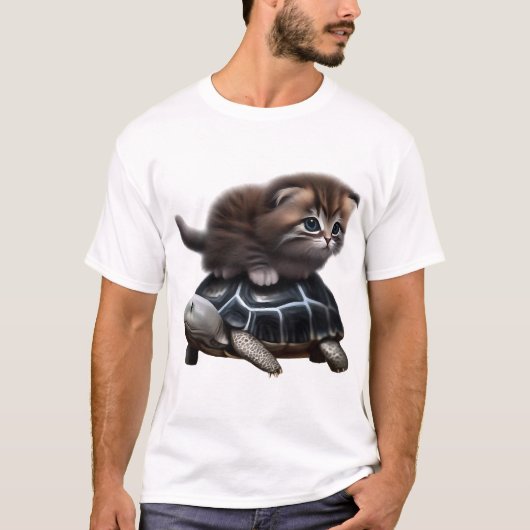 Cat on turtle tシャツ (正面)