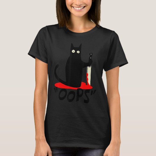 Cat Oops  Black Cat Murderous Cat With Knife Hallo Tシャツ (正面)