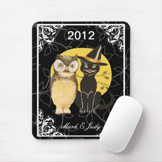 Cat & Owl Halloween Wedding Mouse Pad マウスパッド (マウス)