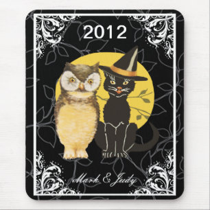 Cat & Owl Halloween Wedding Mouse Pad マウスパッド