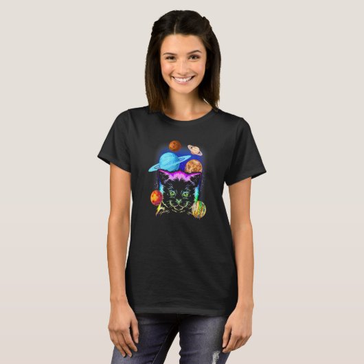 Cat Owner Galaxy Planets Cat Tシャツ (正面フル)