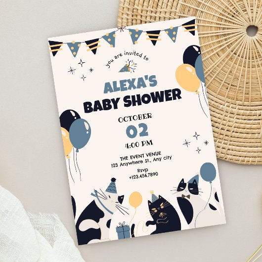 Cat party baby shower 招待状