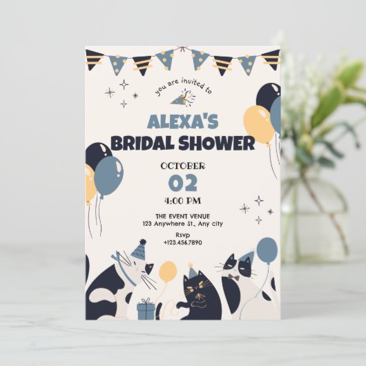 Cat party bridal shower 招待状 (スタンド正面)