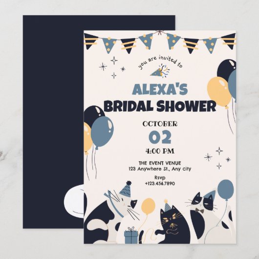 Cat party bridal shower 招待状 (正面/裏面)
