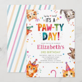 Cat Party Kittens Colorful Whimsical Birthday 招待状 (正面/裏面)