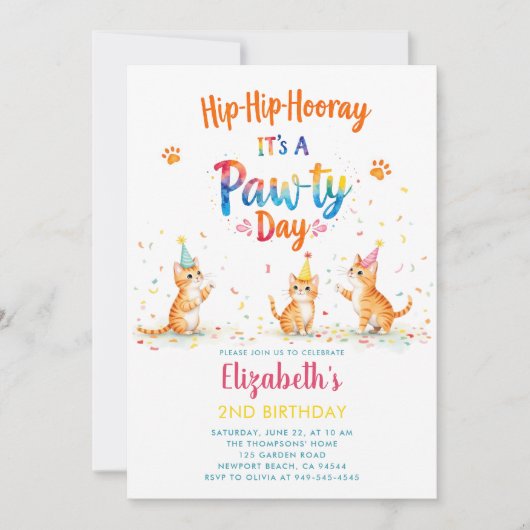 Cat Party Playful Kittens Kids Cute Birthday 招待状 (正面)
