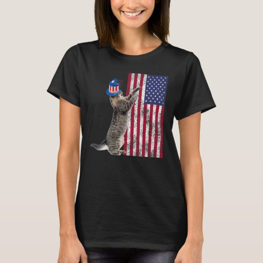 Cat Patriotic USA Cat  Dog Moms 4th July Apparel 1 Tシャツ (正面)