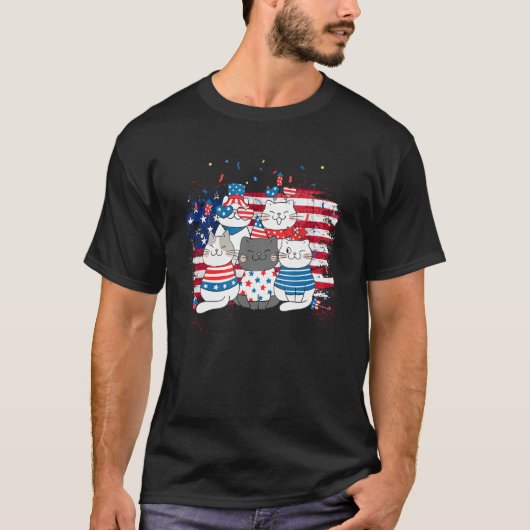 Cat Patriotic USA Flag Cat  Cat Moms 4th Of July Tシャツ (正面)