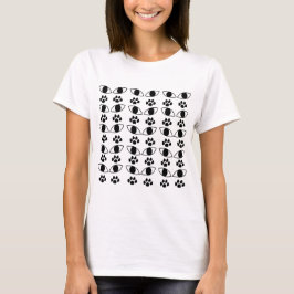 Cat Pawプリント白黒 Tシャツ