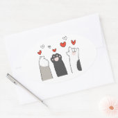 cat paws 楕円形シール (封筒)