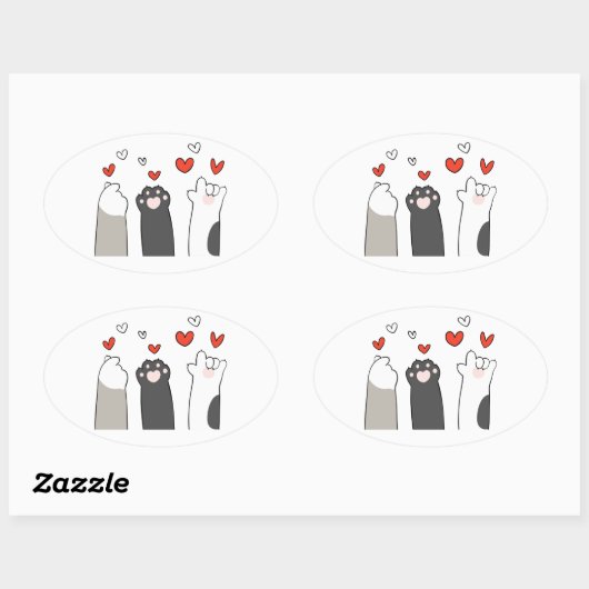 cat paws 楕円形シール (シート)