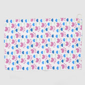 Cat Paws Hearts Hand Drawn Pattern Pink Blue ゴルフタオル (横)