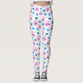 Cat Paws Hearts Meow Pink Blue Green Pattern レギンス (正面)