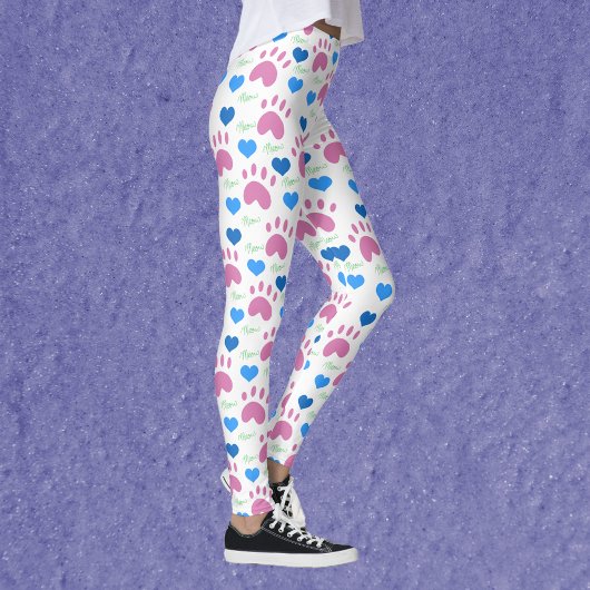 Cat Paws Hearts Meow Pink Blue Green Pattern レギンス