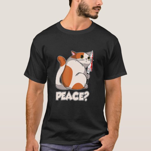 Cat Peace Murderous Cat With Knife Tシャツ (正面)