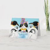 Cat, Penguins, Cake Birthday Card カード (正面)