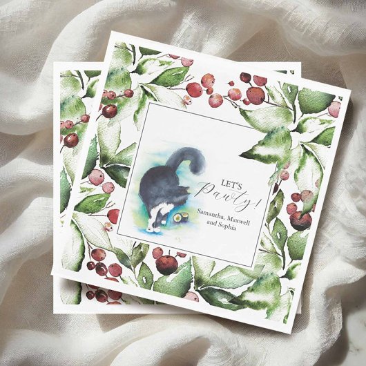 Cat Pet Portrait Christmas Cocktail Napkins スタンダードランチョンナプキン