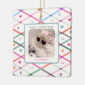 Cat Photo First Christmas Meow Pastel Pattern  セラミックオーナメント (左)