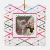 Cat Photo First Christmas Meow Pastel Pattern  セラミックオーナメント (裏面)