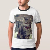Cat Photo Men's Basic Ringer Tシャツ、白/黒 Tシャツ (正面)