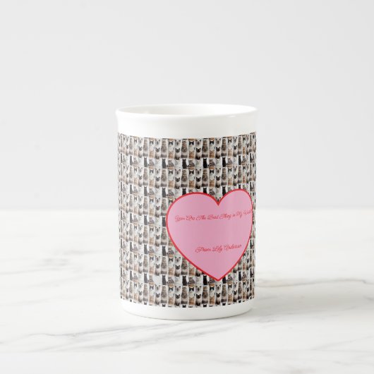 Cat Photo pattern Heart Name Specialty Mug ボーンチャイナマグカップ (正面)