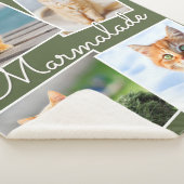 Cat Photo Pet Collage Olive Green Personalized シェルパブランケット (3/4)