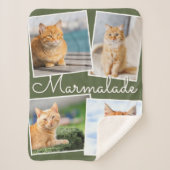 Cat Photo Pet Collage Olive Green Personalized シェルパブランケット (正面)