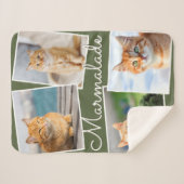 Cat Photo Pet Collage Olive Green Personalized シェルパブランケット (正面(横))