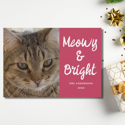 Cat Photo Pink Meowy and Bright Christmas シーズンカード