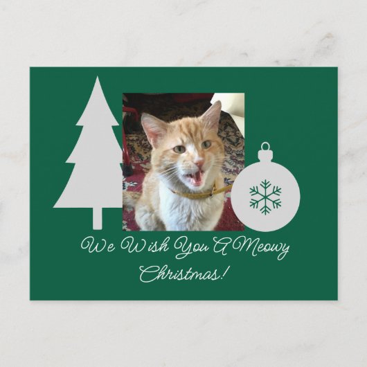 Cat Photo Text Customizable, Christmas Tree,  シーズンポストカード (正面)
