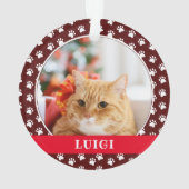 Cat Photo with Paw Print Pattern with Name オーナメント (裏面)
