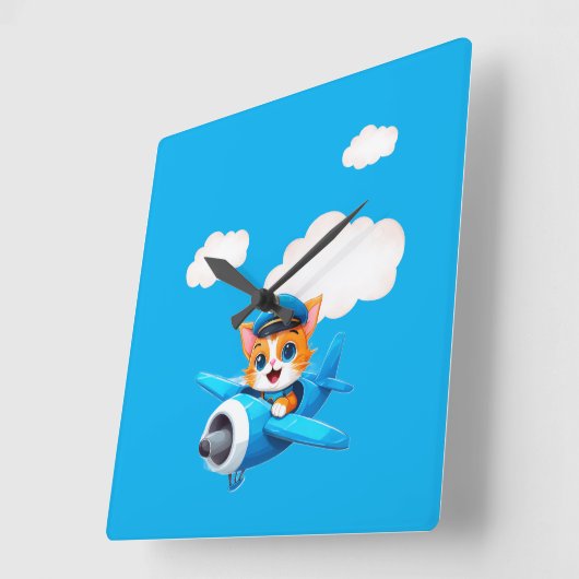 Cat Pilot スクエア壁時計 (傾斜)