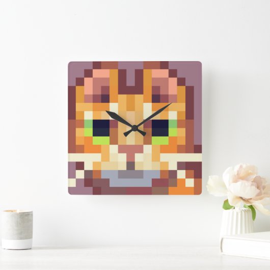 Cat pixelart, Pixel Art  スクエア壁時計 (ホーム)