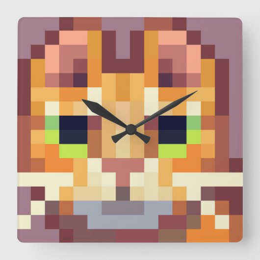 Cat pixelart, Pixel Art  スクエア壁時計 (正面)