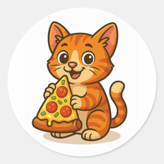 Cat Pizza Party – Cute Cartoon Cat Sticker ラウンドシール (正面)