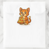 Cat Pizza Party – Cute Cartoon Cat Sticker ラウンドシール (バッグ)