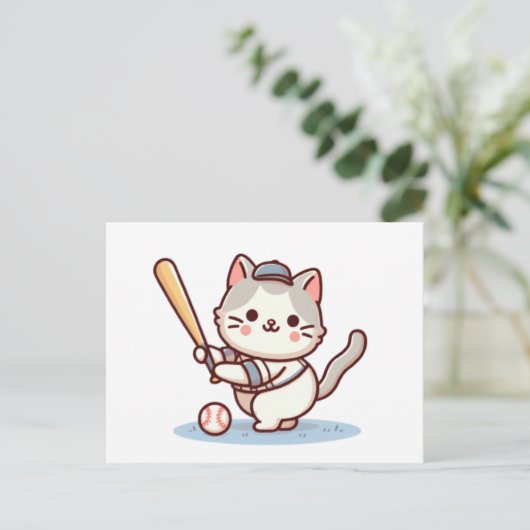 Cat playing baseball ポストカード (スタンド正面)
