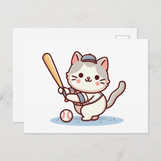 Cat playing baseball ポストカード (正面/裏面)