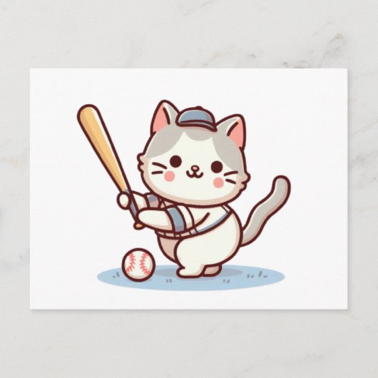 Cat playing baseball ポストカード (正面)