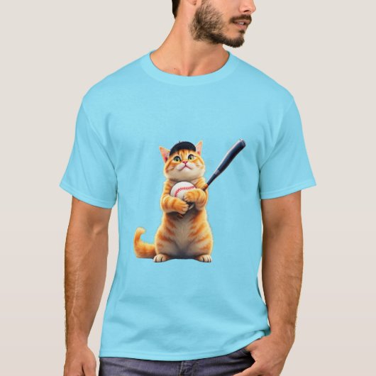 Cat playing baseball T-shirt  Tシャツ (正面)