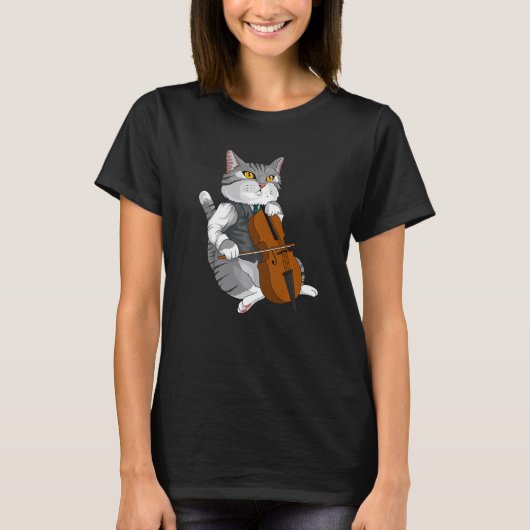 Cat Playing Cello Violin musical instrument   Tシャツ (正面)