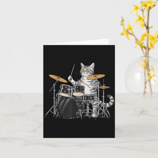 Cat Playing Drums Drumset Drumkit Drumming Drum Dr カード (黄色い花)