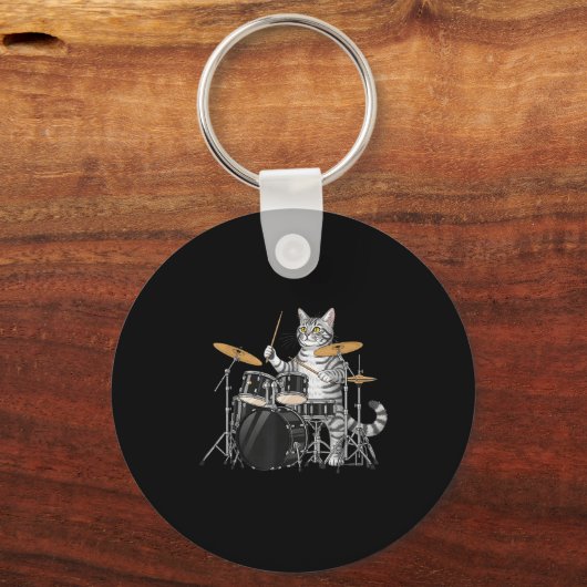 Cat Playing Drums Drumset Drumkit Drumming Drum Dr キーホルダー (正面)