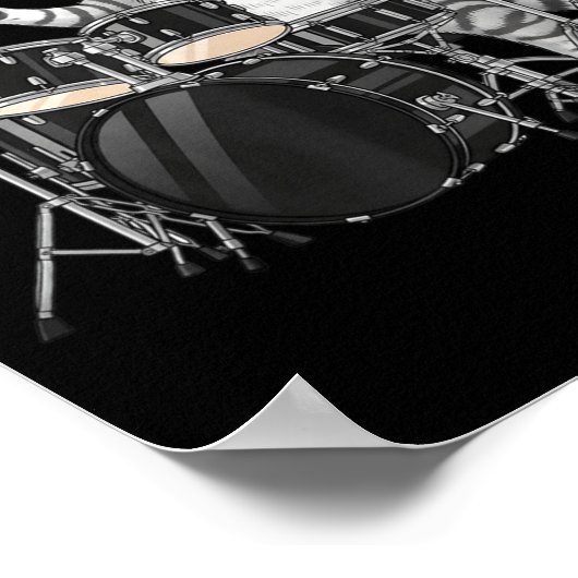 Cat Playing Drums Drumset Drumkit Drumming Drum Dr ポスター (角)